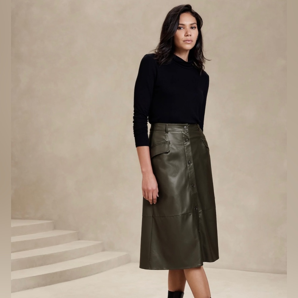 Vegan Leather Midi Skirt, size 2
